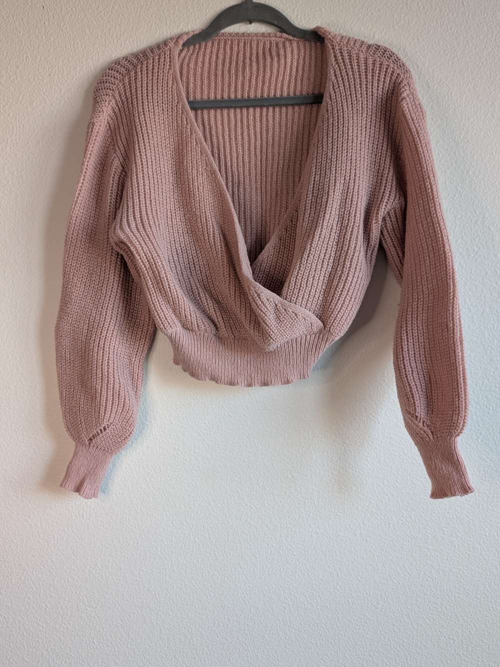 SHEIN Dusty Rose V-Neck Wrap Knit Sweater